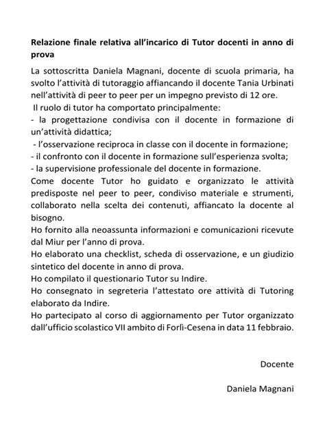 Esempio di Relazione Finale docenti in Anno di Prova.